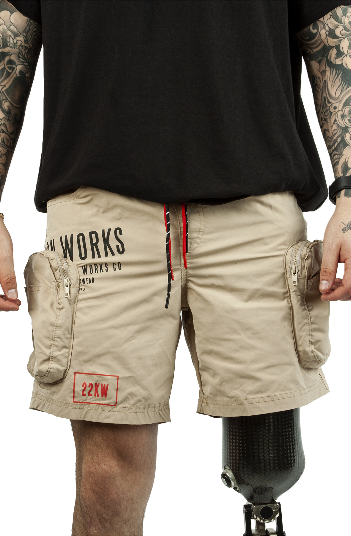 NYLON CARGO SHORTS WS22282-KHAKI