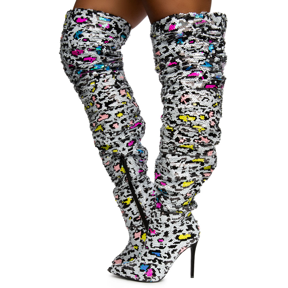 black sparkle thigh high boots