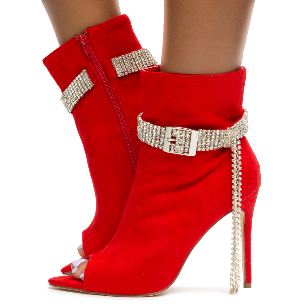 red peep toe bootie heels