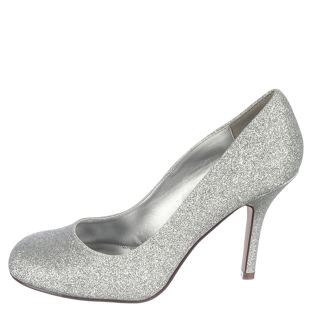 silver glitter low heels