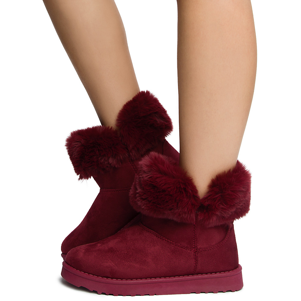 burgundy fur boots