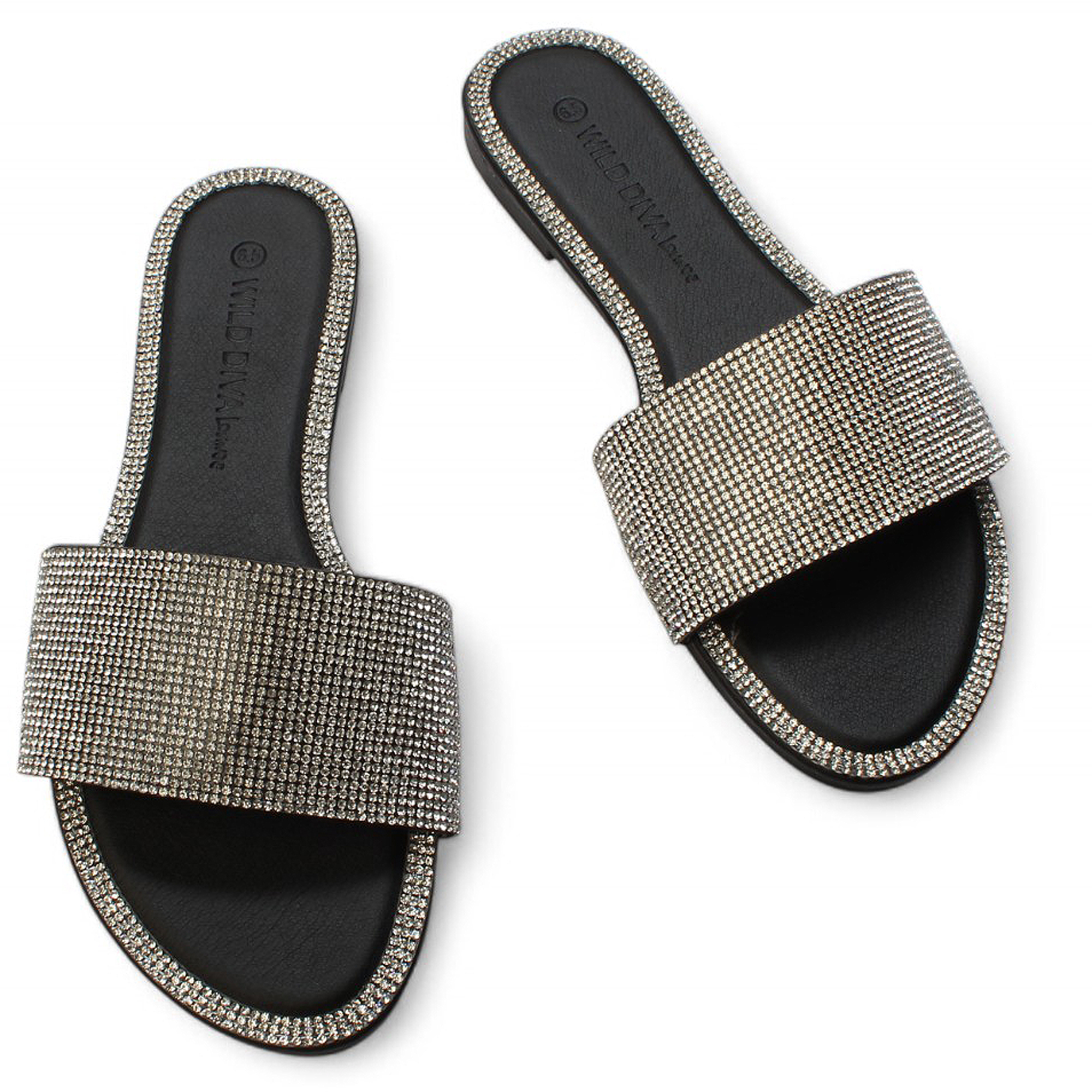 Women Roo-01 Rhinestone Sandal Black/Silver Sandals 7.5 Black/Silver