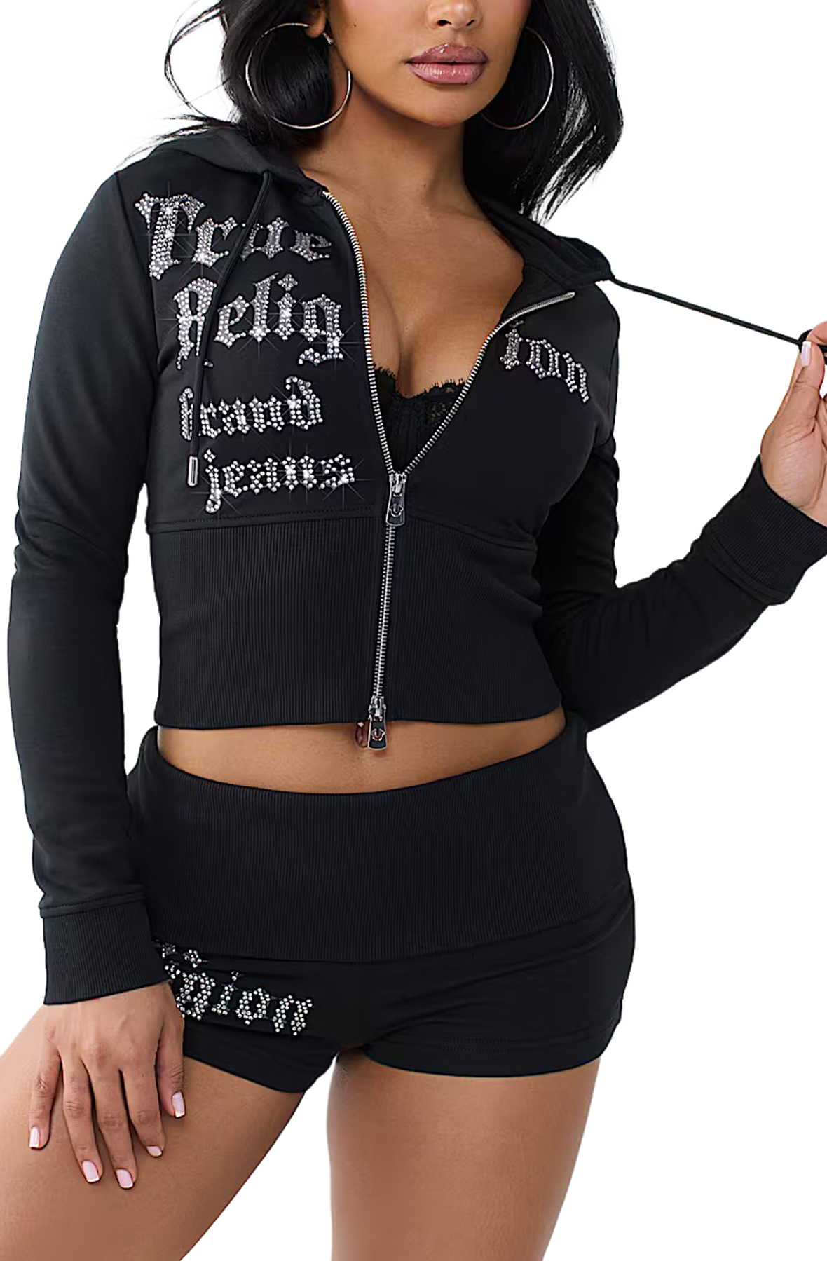 TRUE RELIGION Crystal Tight Zip Hoodie 210114-1001 - Shiekh