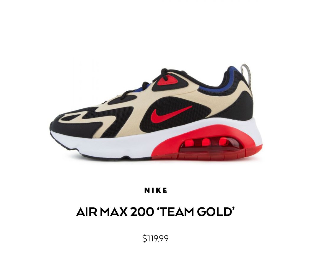 Color de malva Zoológico de noche Falsedad Nike Air Max 200 Team Gold University Red Sneaker | Drops 7.26.19
